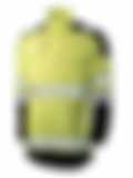 A bright yellow flame-resistant jacket with black accents and reflective stripes, designed with multiple pockets for industrial safety.