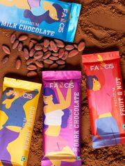 Pink Packaging of FANCIS 50% Dark Chocolate Premium Bar