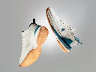 Close-up of a pair of classic white tennis shoes